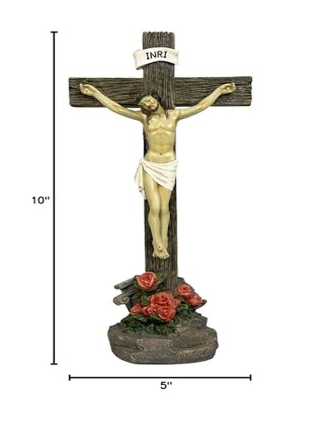 JORAE Jesus Crucifix Statue Standing Cross Decoration Praying Religious Figurine Jesus Christ Catholic Display Resin Tabletop Home Decor, 10" H - Image 3